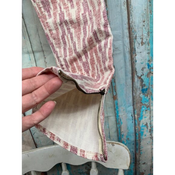 Free People Womans W29 Jeans Ikat Chevron Cream Red Pink Crop Skinny Low Rise Cr - Picture 3 of 8